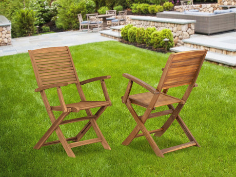 East West Furniture BHDCANA Hayward Outdoor Dining Folding Arm Chairs-Acacia Wood, Set of 2, Natural Oil East West Furniture