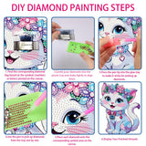 YIYIAH Diamond Art Cat Decor Statues Desk Placement Ornament - 5D Cartoon Diamond Painting Kits for Beginners - DIY Diamond Art Kit Full Round Drill Big Gem Art Cat Gifts for Women YIYIAH