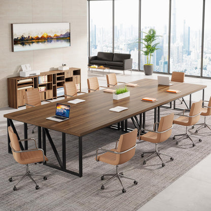 Tribesigns 13FT Conference Room Table: Large Rectangular Meeting Seminar Table for 10-14 People, Wood Long Training Table with Heavy-Duty Frame, Business Table for Office, 2PCS - WoodArtSupply