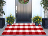 Christmas Outdoor Rugs 24 x 51''Red White Buffalo Plaid Front Porch Rug Hand-Woven Machine Washable Indoor/Outdoor Layered Door Mats for Entryway/Bedroom/Outdoor BUAGETUP