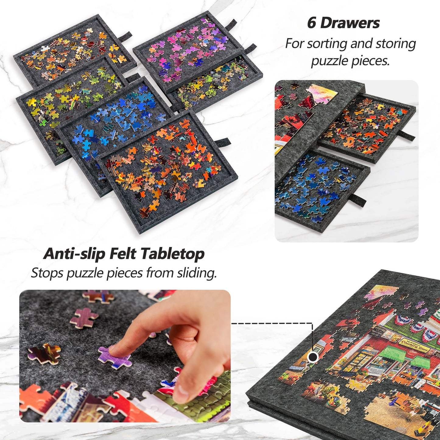 Lavievert Tilting Puzzle Board with 2-in-1 Designed Stand & Cover, Super Lightweight Felt Puzzle Plateau with 6 Drawers for Adults and Kids, Portable Jigsaw Puzzle Table for Games Up to 1000 Pieces