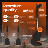 BakeRoyal Silicone Spatula Set - Turner Spatulas Silicone Heat Resistant 600°F - Slotted & Solid Silicone Spatulas for Cooking Fish, Eggs, Pancakes Flipper – Silicone Cooking Utensils Set – Black BAKEROYAL