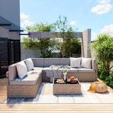 Pamapic 7 Pieces Outdoor Sectional Furniture, Wicker Patio sectional Furniture Sets, All-Weather Rattan Patio Conversation Set with Washable Cushions Covers, Gray Rattan(Gray Cushions) Pamapic