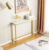 loglus Console Table for Entryway, Faux Marble MDF Sofa Table with Golden Frame (Single Layer, White Marble) loglus