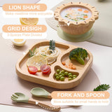 BABY REMEMBER Suction Plates Bowls Set for Baby Toddler Non-Toxic Bamboo Feeding Set with Silicone Fork & Spoon (Green Feeding Set) BABY REMEMBER