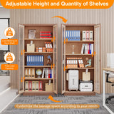 LISSIMO Glass Display Cabinet,Metal Storage Cabinet Bookcase with Glass Doors and 4 Adjustable Shelves,Curio Cabinet Liquor Cabinet with Lock for Home,Office and Exhibition Hall (Rustic Brown) LISSIMO