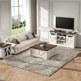 Hlivelood 66" Farmhouse TV Stand with Power Outlets for 75 65 Inch TVs, Entertainment Center with Sliding Barn Door & Large Storage Cabinets w/Adjustable Shelf, 33" Tall TV Media Console, Rustic White Hlivelood