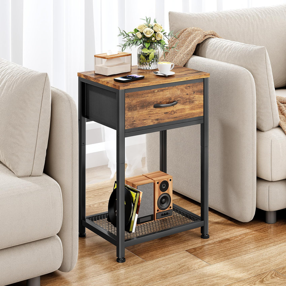 Kitstorack Night Stands Set of 2,End Tables with Drawer for Bedroom Side Table for Home, Small End Table Brown Wood Night Stand Bedroom Nightstands Bedside Table Set of 2 Bedroom Furniture Kitstorack