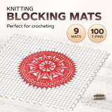 UMIEN™ Blocking Mats for Knitting (9-Pack) - Extra Thick Blocking Boards for Crochet Projects with Grids - Suitable for Needlepoint Or Crochet - Included 100 T-Pins & Storage Bag UMIEN