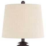 Franklin Iron Works Horace Rustic Farmhouse Table Lamps 25.25" High Full Size Set of 2 with Nightlight Miner Lantern Brown Oatmeal Tapered Drum Shade for Living Room Bedroom House Bedside Nightstand Franklin Iron Works