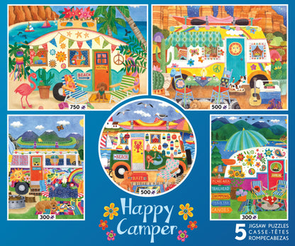 Ceaco - 5 in 1 Multipack - Happy Camper - (2) 300 Piece, (2) 500 Piece, (1) 750 Piece Jigsaw Puzzles