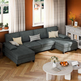 JY QAQA Sectional Couche with Soft Cushion, U-Shaped Sofa with Double Chaise, 4-Seat Linen Fabric Sofa Sets for Living Room, Apartment, Grey JY QAQA PET