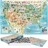 Puzzles for Adults 1000 Pieces - Illustrated US Map Puzzle - United States USA 1000 Piece Puzzle for Adults and Kids Puzzles - 100% Recycled Cardboard by bopster Bopster