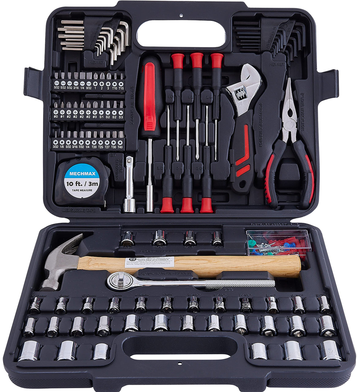 149 Piece MECHMAX Home Tool Set with Tool Box Storage Case, for Home, Office, Dorm, Back to School, Mechanic, Men, Car, Automotive, Hand Tool Kit and as A Gift MECHMAX