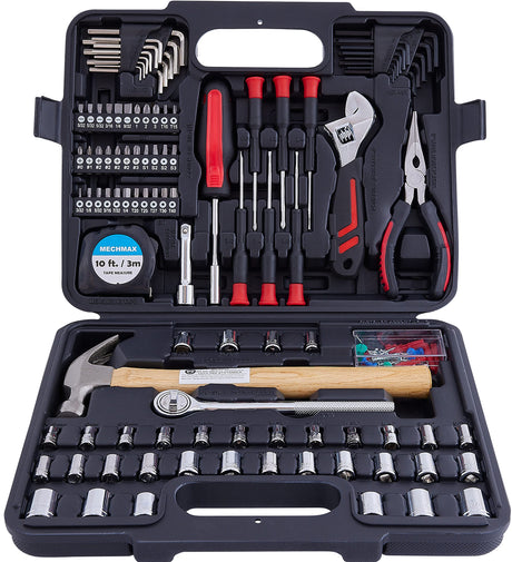 149 Piece MECHMAX Home Tool Set with Tool Box Storage Case, for Home, Office, Dorm, Back to School, Mechanic, Men, Car, Automotive, Hand Tool Kit and as A Gift MECHMAX