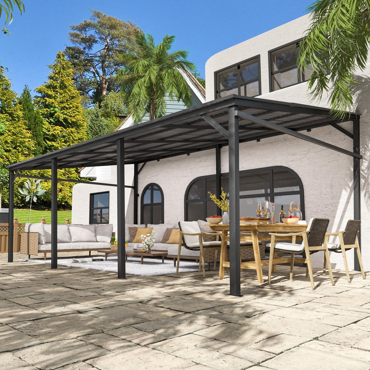 MUPATER 12'x 20' Outdoor Pergola on Clearance with Metal Frame, Lean to Pergola Gazebo, Wall-Mounted Heavy Duty Awnings for Patio, Deck, Porch and Backyard MUPATER