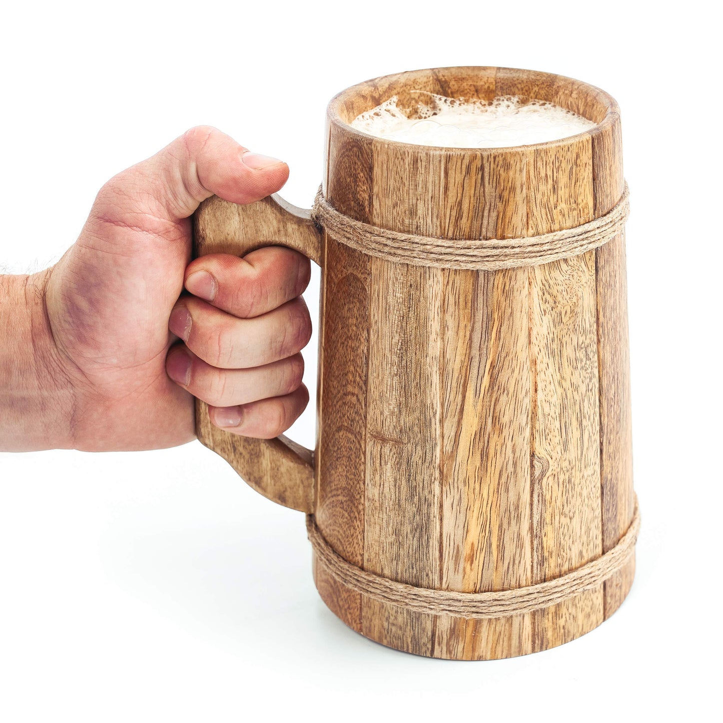 Norse Tradesman Wooden Beer Mug - 100% Handcrafted Ale Tankard - Includes Medieval Gift Sack - 32 oz - WoodArtSupply