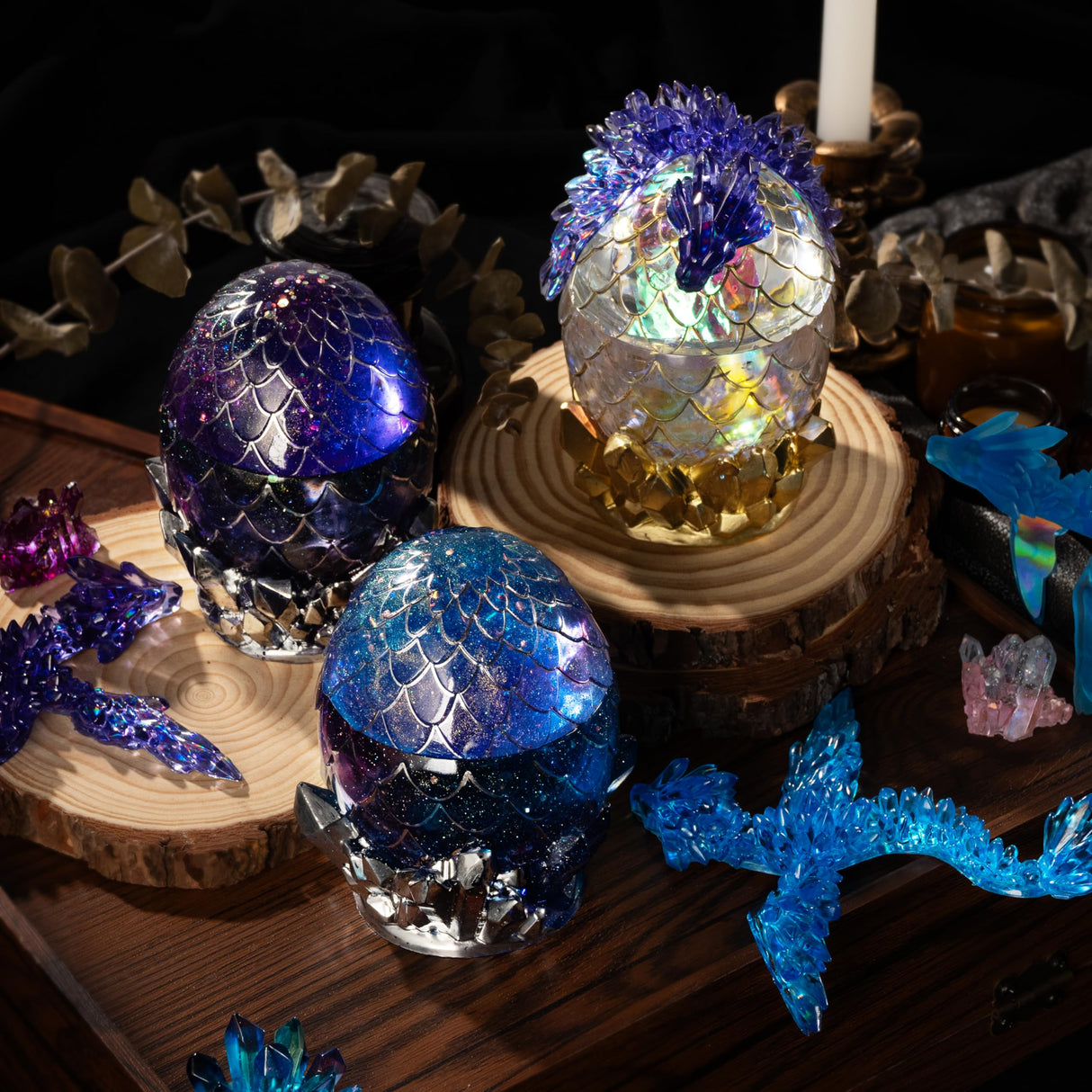 LET'S RESIN Dragon Egg Resin Molds, Large Resin Jar Resin Epoxy Molds with Lid and Crystal Cluster Base, Lifelike Dinosaur Egg Silicone Molds for Epoxy Resin, DIY Craft LET'S RESIN