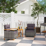 Outsunny 3 Pieces Patio Bistro Set Wooden with Cushions, PE Wicker Patio Furniture Outdoor for Porch, Backyard, Garden, Gray Outsunny