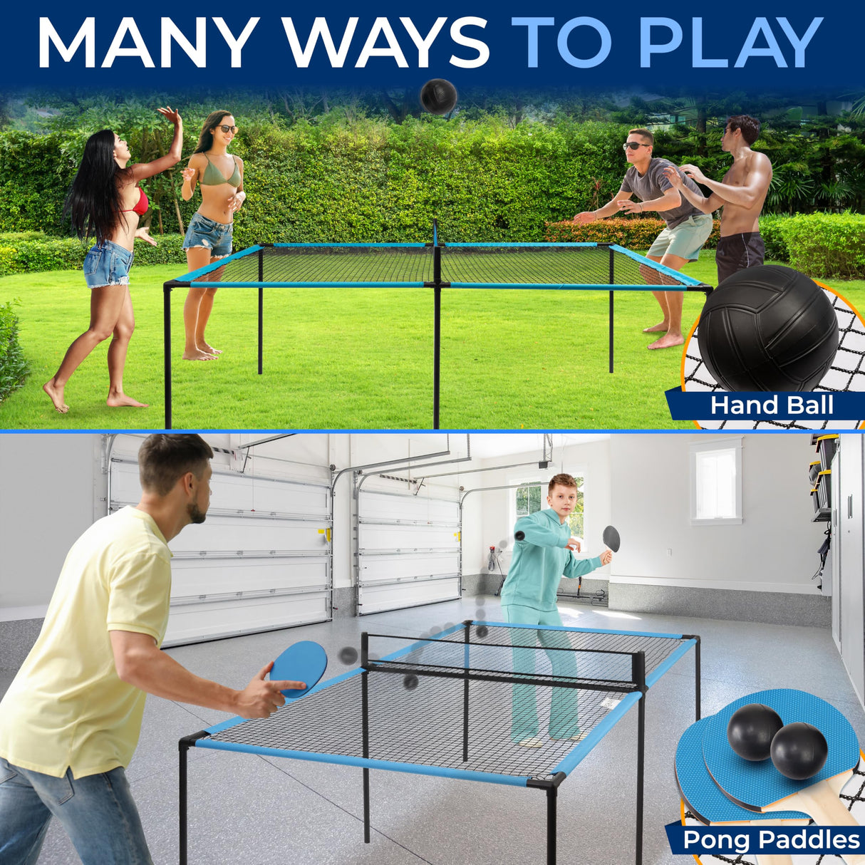 SereneLife Trampoline Ping Pong Table - Heavy Duty Powder Coated Steel Frame and Connectors - Full Size 94" - Hand Pong Game Table with Paddles, Small, Large Balls - Indoor/Outdoor, Beach, Game Room SereneLife
