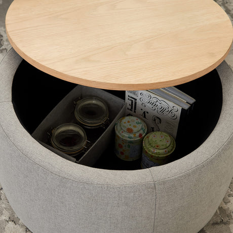 YICORPS Modern Round Storage Ottoman with Wooden Top,Handmade Luxury Pleated Circle Fabric Storage Ottoman Coffee Table,End Table & Footstool for Living Room（Light Gray） YICORPS