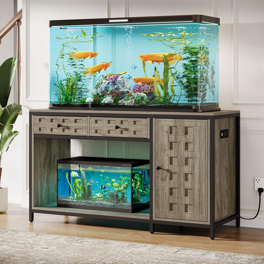 Tribesigns 55-90 Gallon Fish Tank Stand with Power Outlets, Aquarium Stand with Cabinet & 2 Drawers, Heavy Duty Reptile Tank Stand for 2 Fish Tank/Turtle Tank/Reptile Terrarium