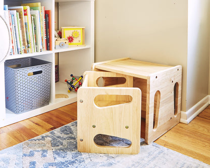 Montessori Weaning Table and Chair Set - Solid Wooded Toddler Table - Cube Chairs for Toddlers - Real Hardwood - Kids Montessori Furniture - WoodArtSupply