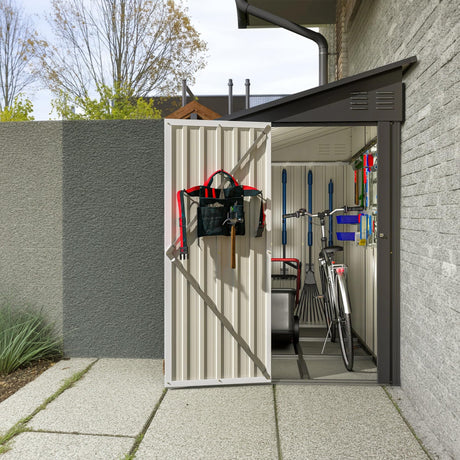 KMBOHE 4x8 FT Metal Outdoor Storage Shed with Lockable Door and 2 Air Vents, Lean to Storage Shed, Garden Tool Storage Cabinet for Backyard Patio Lawn, Black KMBOHE