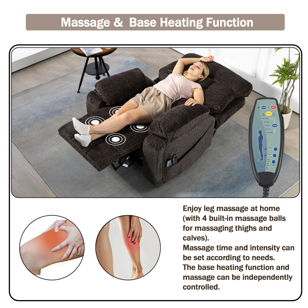 JIKFRIMA 4 OKIN Motor Power Lift Recliner Chair for Elderly Adults Extra Large Lay Flat Recliners with Massage Heat, Adjustable Head-Back-Lumbar-Leg-Support, Extended Footrest, 2 Cup Holders JIKFRIMA