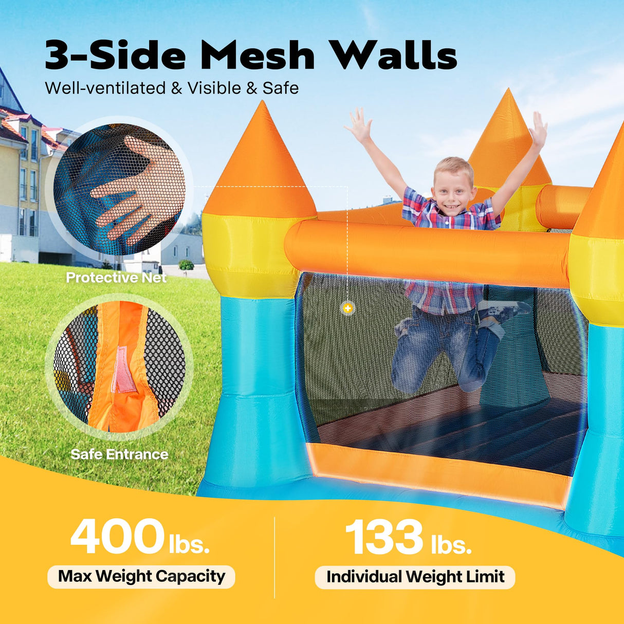 VIVOHOME Small Bounce House for Kids, Jumping Inflatable Bouncy Castle with Slide, 12x8 FT Inflated Bouncer for Outdoor with Air Blower Included VIVOHOME