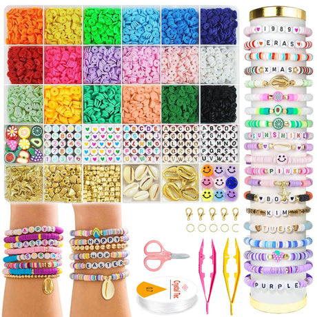 OHOME 5300 Clay Beads Bracelet Making Kit,Arts and Crafts for Kids Ages 8-12,Back to School Crafts Games Toys for 3-10 Year Old Birthday,Travel Essential OHOME