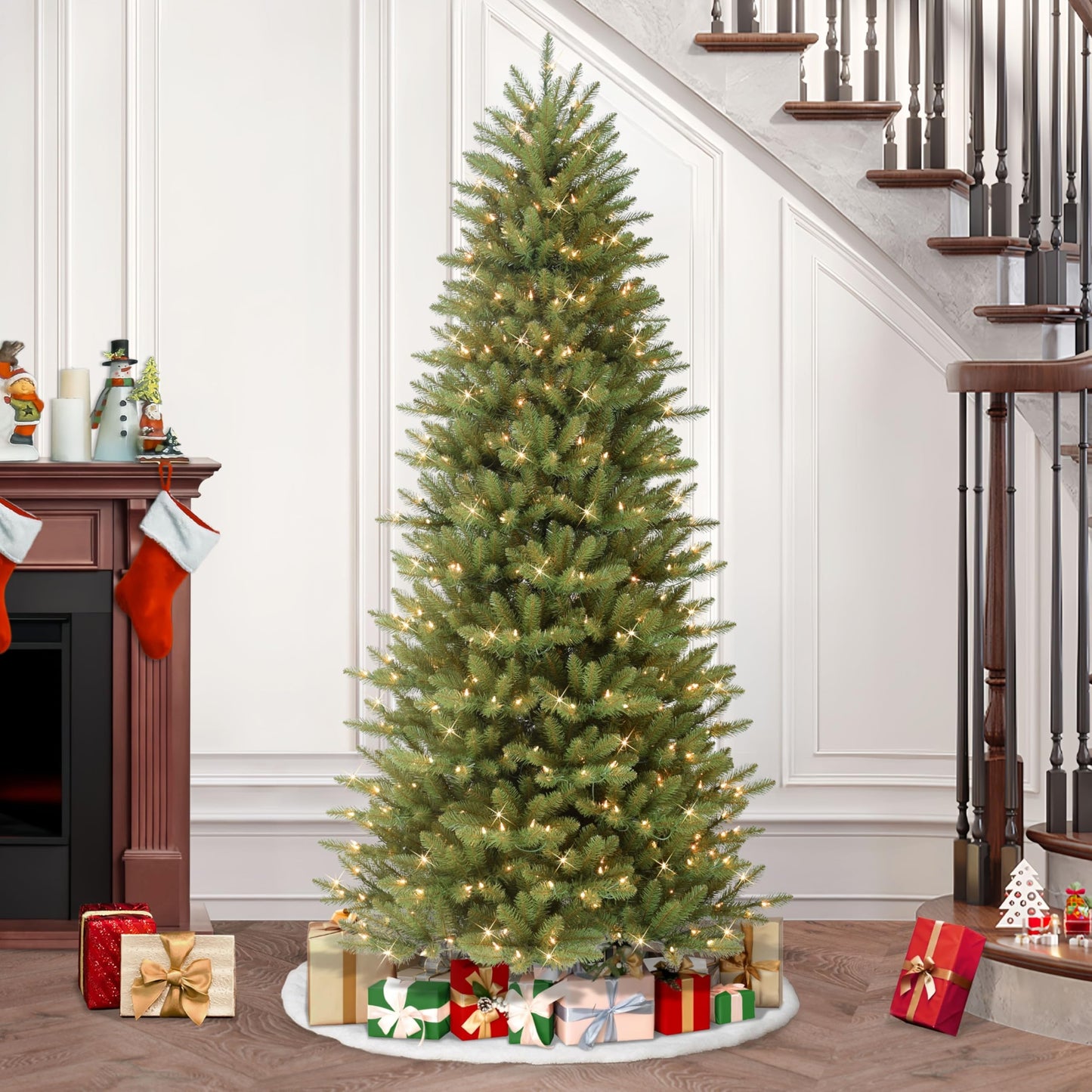 Puleo International 6.5 Foot Pre-Lit Slim Fraser Fir Artificial Christmas Tree with 350 UL Listed Clear Lights, Green