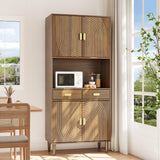 Smuxee 70.87" Walnut Kitchen Pantry Cabinet, Tall Food Pantry Cabinet with Line Groove Design, Kitchen Hutch with Microwave Stand for Dining Room Living Room Smuxee