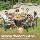 Devoko Patio Dining Set 7 Piece Outdoor Furniture with Rectangular Table and 6 Stackable Chairs Family Conversation Set for Garden Backyard Deck (Brown) Devoko