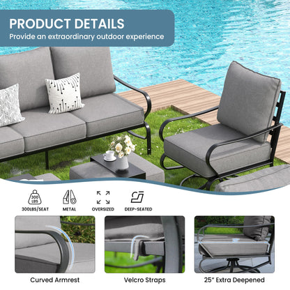 Amopatio Patio Furniture Set, Outdoor Furniture Set with Swivel Chair, 5 Pieces Patio Conversation Sets with 5.75" Extra Thick Cushion Include Waterproof Covers for Poolside Deck, Grey - WoodArtSupply