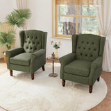 Lumibee High Back Accent Chair Set of 2,Upholstered Wingback Armchair with Solid Wood Legs for Small Spaces,Comfy Single Sofa Chair for Living Room,Bedroom,Office-Green Lumibee