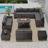 RTDTD Outdoor Patio Furniture Set with Propane Fire Pit Table, 13 Pieces Outdoor Furniture Patio Sectional Sofa Conversation Sets w/ETL Approved 43" Gas Outdoor Fire Table & Coffee Table (Grey) RTDTD