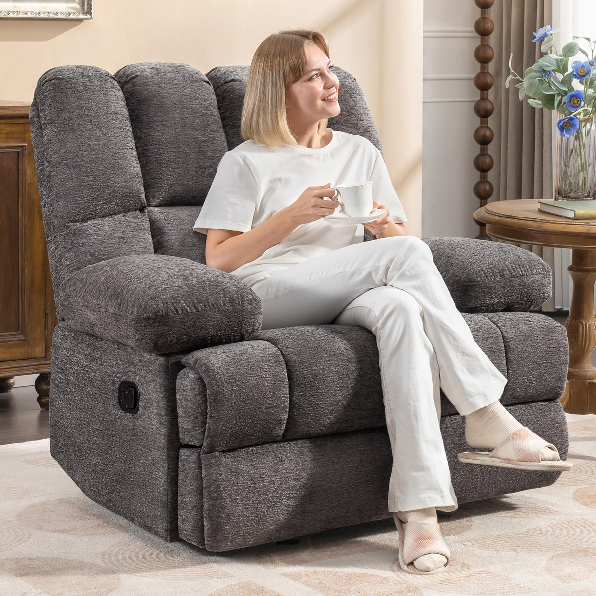 WILLOVE Oversized Rocker Recliner Chair Rocking Recliners Overstuffed Soft Big Man Manual Recliner Extra Large Living Room Chair 350 LBS Capacity, Limestone, XL WILLOVE