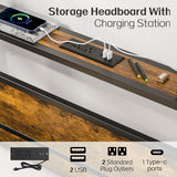 Twin Bed Frame with Storage Headboard and USB Charging Station, Smart LED Lights, Noise Free, Metal Platform Bed Easy Assembly, No Box Spring Needed Liians