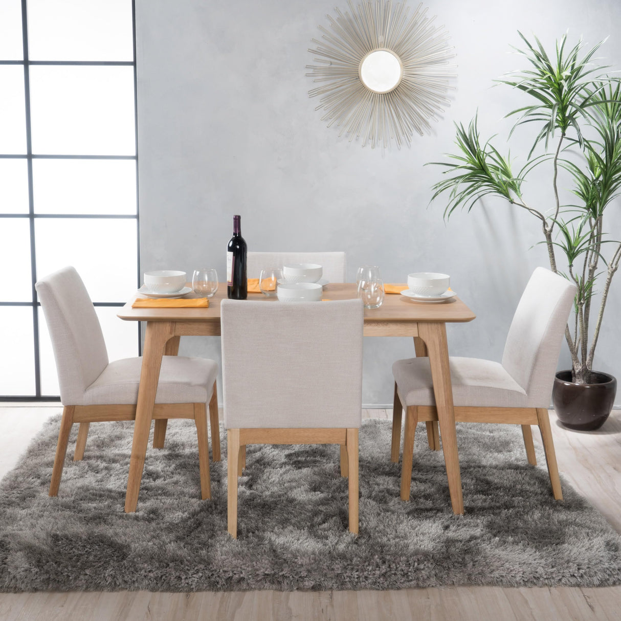 Christopher Knight Home Kwame 50" Rectangular Dining Set, 5-Pcs Set, Natural Oak / Light Beige Christopher Knight Home