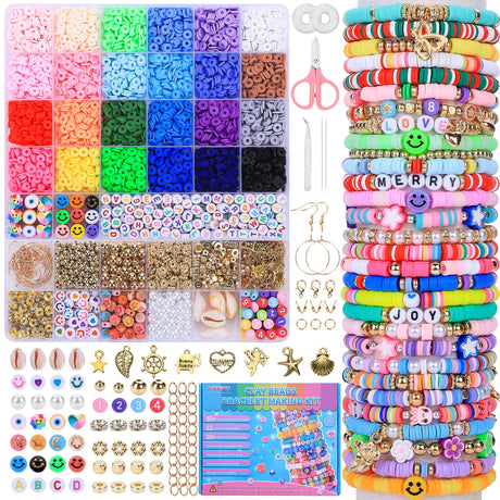 Clay Beads Bracelet Making Kit, 6500 Pieces, 24 Colors, Preppy Beads with Charms, DIY Jewelry Crafts for Kids 6-13 AIPRIDY