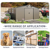 KEIKI 10'x12' Outdoor Storage Shed, Brown Metal Garden Shed with 2 Doors & 2 Windows, Heavy-Duty Steel Construction, Perfect for Patio Storage, Trash Cans, Chicken Coop, Includes Foundation Kit- Brown KEIKI