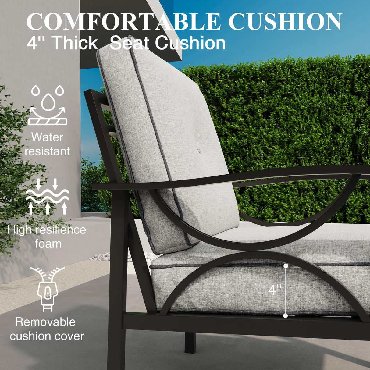 RoyalCraft Patio Loveseat, All-Weather Outdoor 2 Seats Sofa Couch, Black Metal Furniture with Gray Cushions RoyalCraft