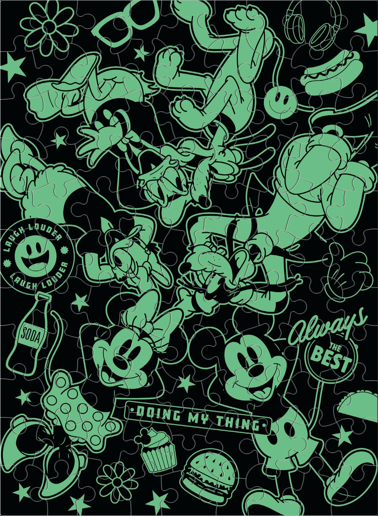 Ceaco - Disney - Mickey and Friends - Mickey Party of Six - Glow in The Dark -100 Piece Jigsaw Puzzle Ceaco