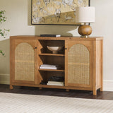 Walker Edison Boho Arched Rattan 2-Door Sideboard, 58 Inch, English Oak Walker Edison