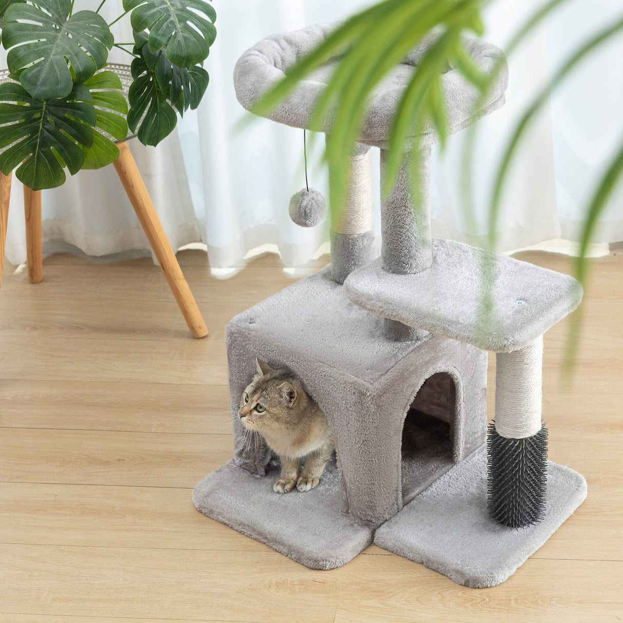 Pesofer Cat Tree, Small Cat Condo with Sisal Scratching Post and Massage Post Light Gray Pesofer