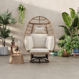 Merax Outdoor Swivel Chair with Cushions, Rattan Egg Patio Chair with Rocking Function for Balcony, Poolside and Garden,Natural+Beige Merax