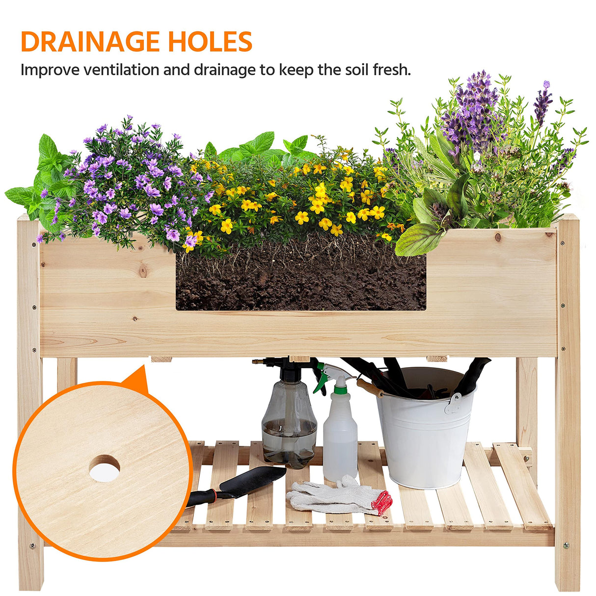 Yaheetech 47x23x32in Wooden Raised Garden Bed with Legs & Storage Shelf Horticulture Wooden Elevated Planter Box Vegetable Growing Bed for Flower/Herb/Backyard/Patio, 2pcs Yaheetech