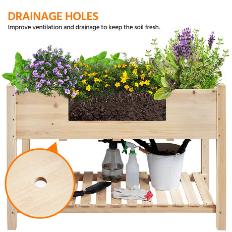 Yaheetech 47x23x32in Wooden Raised Garden Bed with Legs & Storage Shelf Horticulture Wooden Elevated Planter Box Vegetable Growing Bed for Flower/Herb/Backyard/Patio, 2pcs Yaheetech