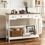 VEELOK 39.4" Farmhouse Console Table with 3 Drawers for Entryway, Rustic Entryway Table Entry Table, Sofa Table for Living Room, Hallway, Behind Couch, White and Brown VEELOK